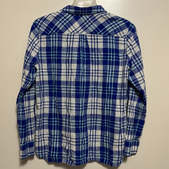 J.Crew Women’s Blue White Plaid Long Sleeve Shirt Medium - Picture 6 of 6